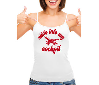 Slide Into My Cockpit - White Camisole Tank Top