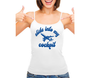 Slide Into My Cockpit - White Camisole Tank Top