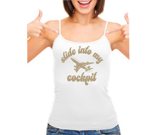 Slide Into My Cockpit - White Camisole Tank Top