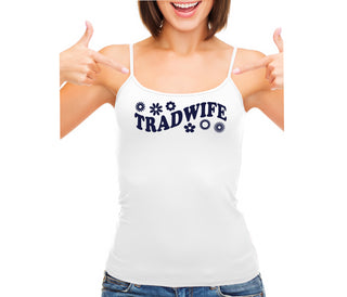TradWife - Flower Design - White Camisole Tank Top