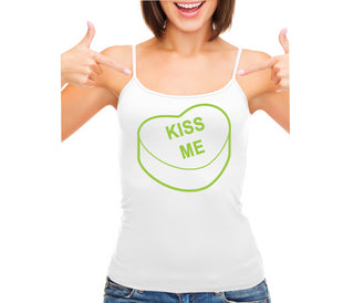 Valentines Day Candy - Kiss Me - White Camisole Tank Top