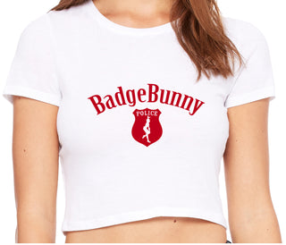 Badge Bunny for LEO Wife or Girlfriend - White Crop Top