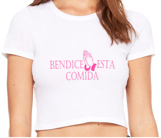 Bendice Esta Comida - Bless This Meal - White Crop Top