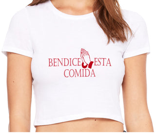 Bendice Esta Comida - Bless This Meal - White Crop Top