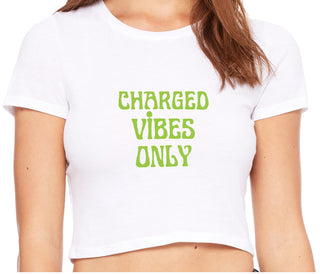 Charged Vibes Only - White Crop Top