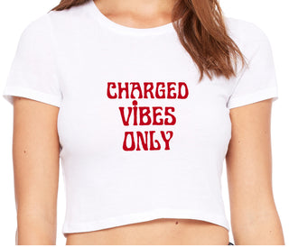 Charged Vibes Only - White Crop Top