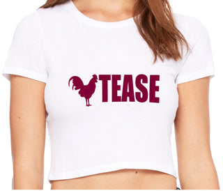 Cock Tease - Rooster - White Crop Top