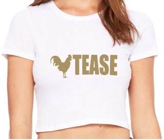 Cock Tease - Rooster - White Crop Top