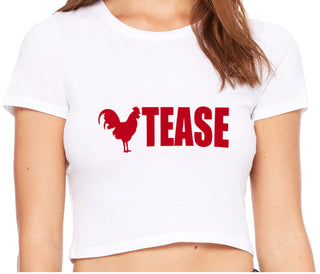 Cock Tease - Rooster - White Crop Top