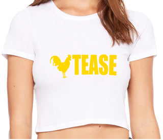 Cock Tease - Rooster - White Crop Top