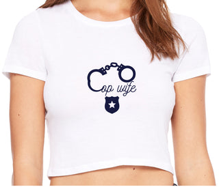 Cop Wife - Cute Handcuffs - White Crop Top