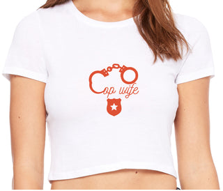 Cop Wife - Cute Handcuffs - White Crop Top