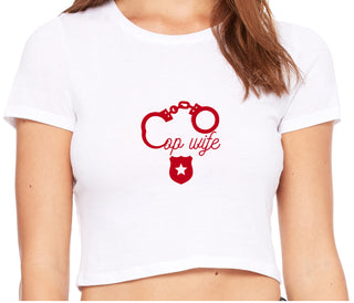 Cop Wife - Cute Handcuffs - White Crop Top