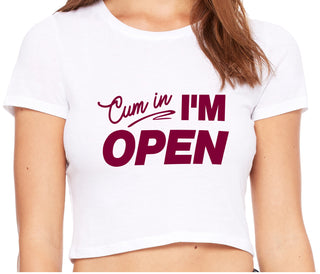 Cum In I'm Open - White Crop Top