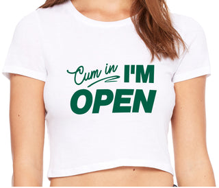 Cum In I'm Open - White Crop Top