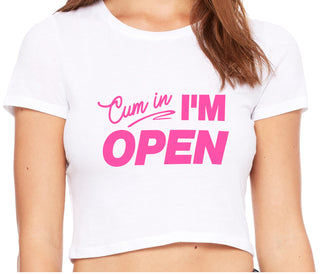 Cum In I'm Open - White Crop Top