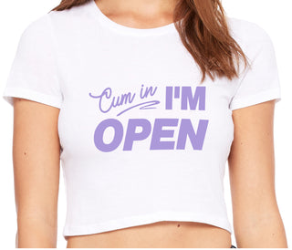 Cum In I'm Open - White Crop Top