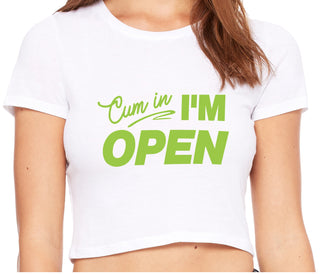 Cum In I'm Open - White Crop Top