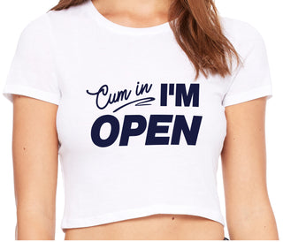 Cum In I'm Open - White Crop Top