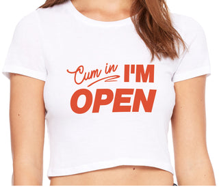 Cum In I'm Open - White Crop Top