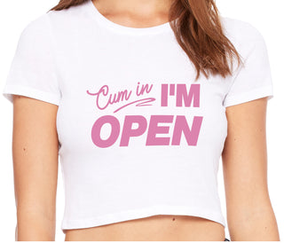 Cum In I'm Open - White Crop Top