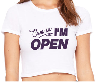 Cum In I'm Open - White Crop Top