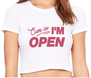 Cum In I'm Open - White Crop Top