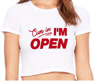Cum In I'm Open - White Crop Top
