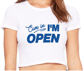 Cum In I'm Open - White Crop Top