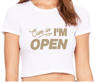 Cum In I'm Open - White Crop Top