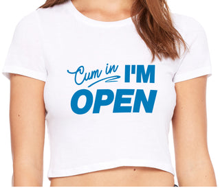 Cum In I'm Open - White Crop Top