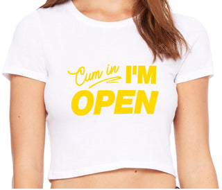 Cum In I'm Open - White Crop Top