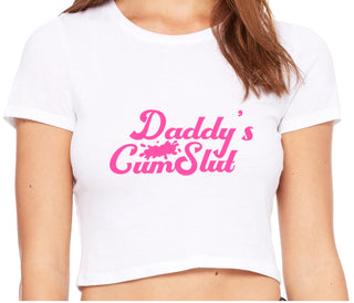 Daddy's Cumslut - White Crop Top