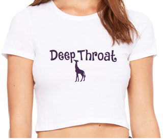 Deepthroat - Funny Giraffe Logo - White Crop Top