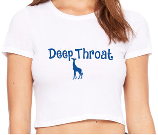 Deepthroat - Funny Giraffe Logo - White Crop Top