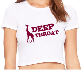 Deep throat - Giraffe Funny Logo - White Crop Top
