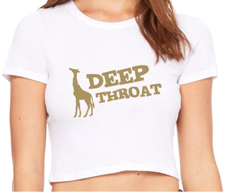 Deep throat - Giraffe Funny Logo - White Crop Top