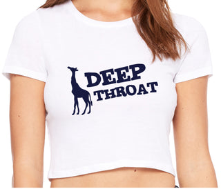 Deep throat - Giraffe Funny Logo - White Crop Top
