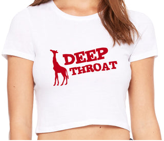 Deep throat - Giraffe Funny Logo - White Crop Top