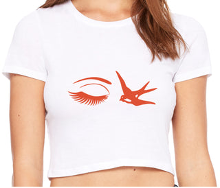 I Swallow - Eye Bird - White Crop Top