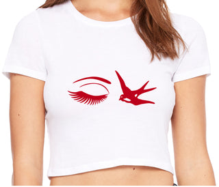 I Swallow - Eye Bird - White Crop Top