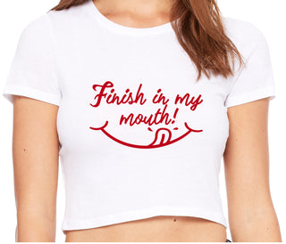 Finish In My Mouth - White Crop Top