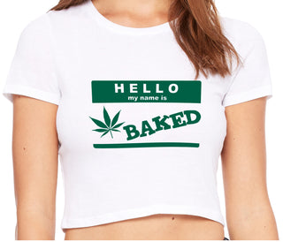 Hello My Name Is Baked - White Crop Top