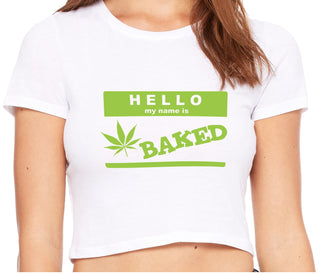 Hello My Name Is Baked - White Crop Top