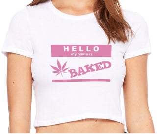 Hello My Name Is Baked - White Crop Top