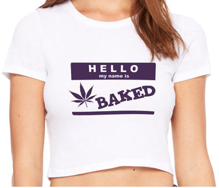 Hello My Name Is Baked - White Crop Top