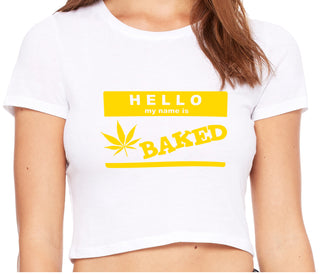 Hello My Name Is Baked - White Crop Top