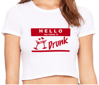 Hello My Name Is Drunk - White Crop Top