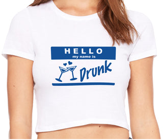 Hello My Name Is Drunk - White Crop Top