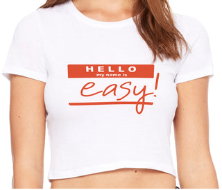 Hello My Name Is Easy - White Crop Top